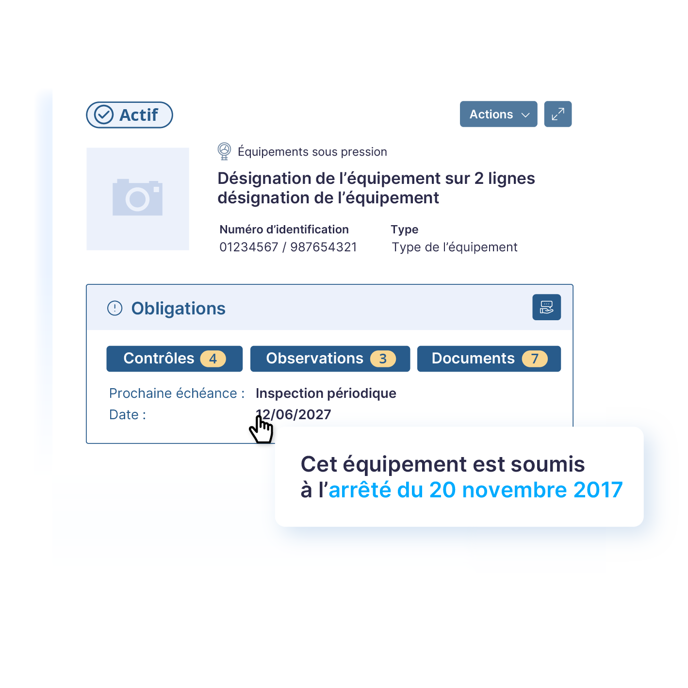 Fiche équipement Ealico : obligations, contrôles, observations et documents associés