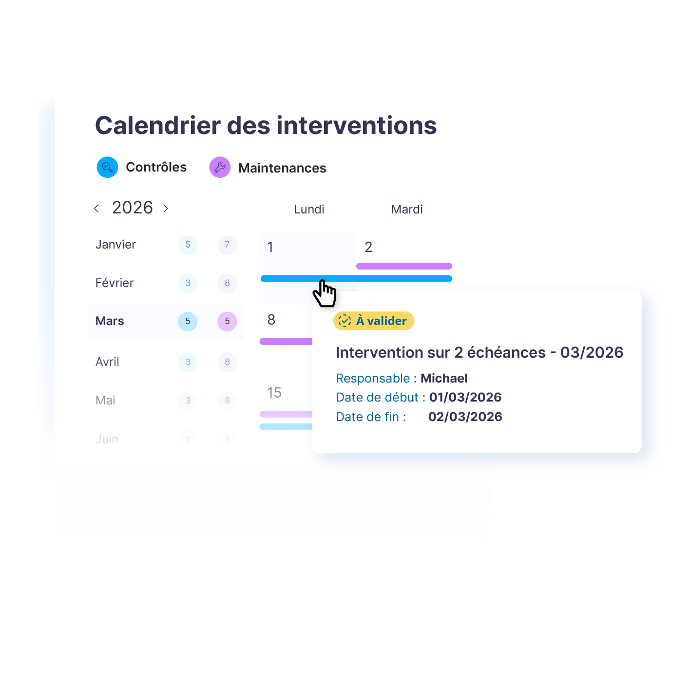 Calendrier des interventions Ealico : contrôles et maintenances mois par mois