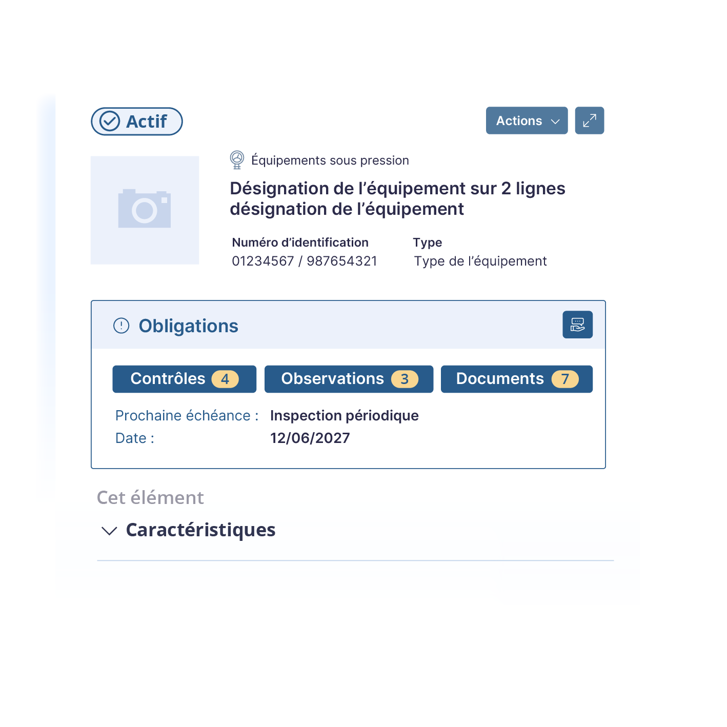 Fiche équipement Ealico ouverte sur les caractéristiques et les obligations de contrôle