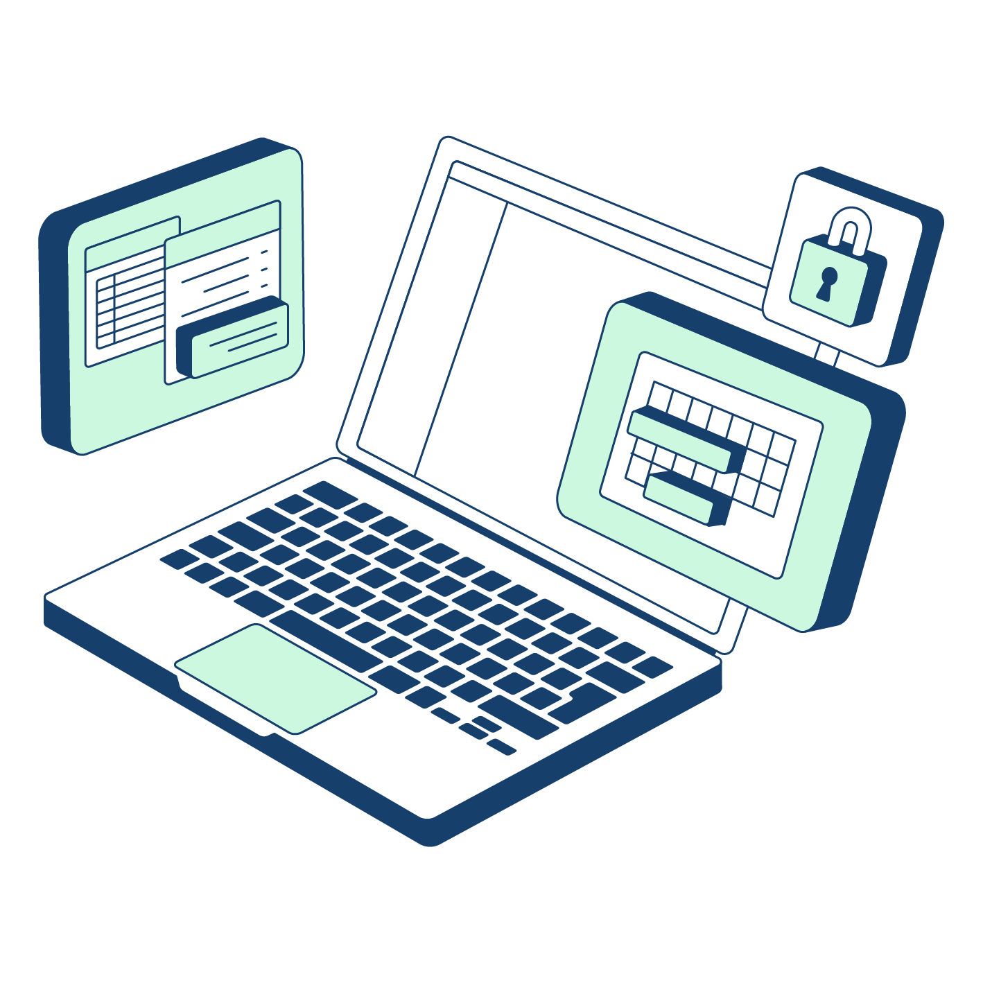 Illustration : la plateforme Ealico ouverte sur un ordinateur portable, avec ses documents de contrôle et son cadenas de sécurité