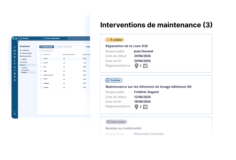 Interventions de maintenance remontées dans Ealico depuis un outil tiers