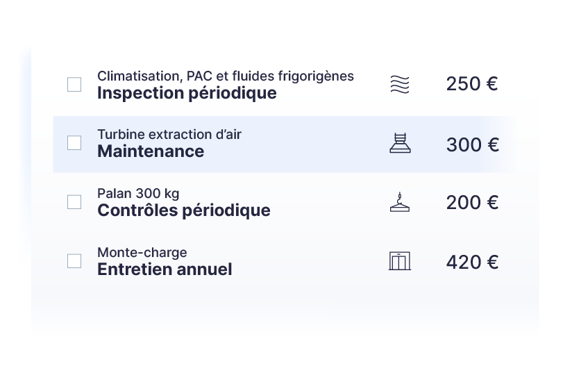 Chiffrage des contrôles et des interventions de maintenance dans Ealico