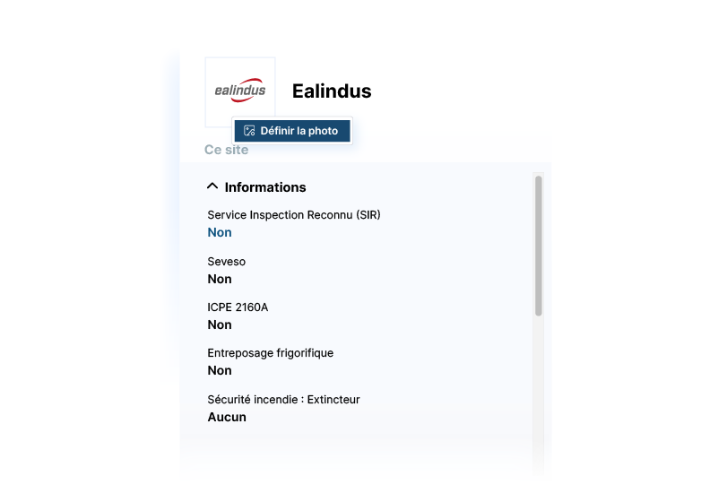 Caractéristiques d'un site : Service Inspection Reconnu, statut Seveso, classement ICPE, entreposage frigorifique et sécurité incendie