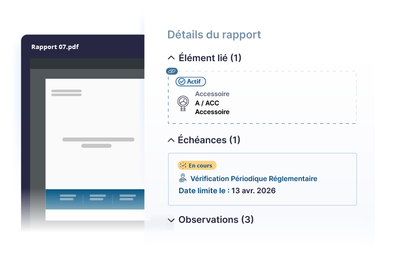 Rapport de contrôle analysé par Ealico : élément lié, échéances et observations extraites
