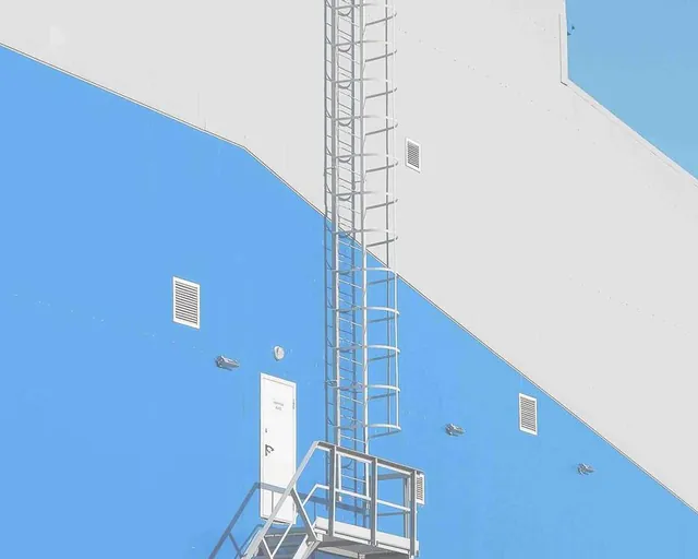 Échelle à crinoline sur la paroi d'un silo industriel