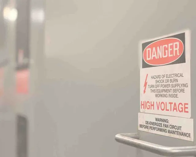 Panneau d'avertissement haute tension sur une armoire électrique
